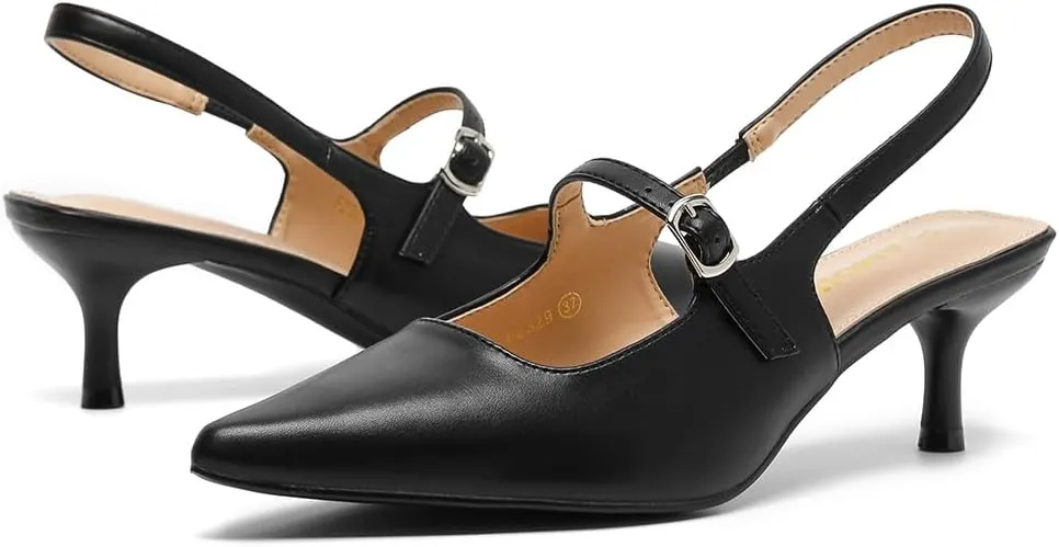 Amoji Womens Pointed Toe Pumps Slingback Kitten Heels Party Wedding Dress Shoes FZ329