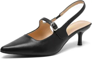Amoji Womens Pointed Toe Pumps Slingback Kitten Heels Party Wedding Dress Shoes FZ329