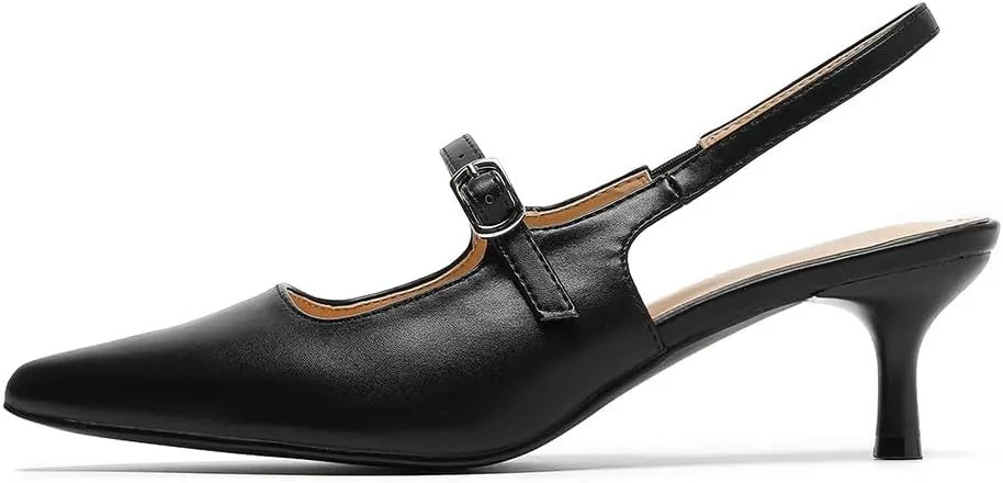 Amoji Womens Pointed Toe Pumps Slingback Kitten Heels Party Wedding Dress Shoes FZ329