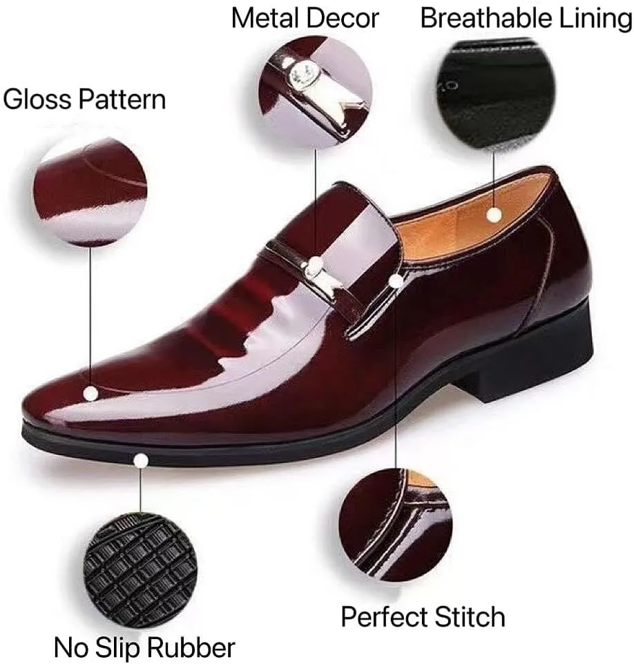 BULMEGIRY Mens Oxford Dress Shoes Faux Patent Leather Wedding Shoes Classic Lace-up Formal Tuxedo Derby Shoes Black