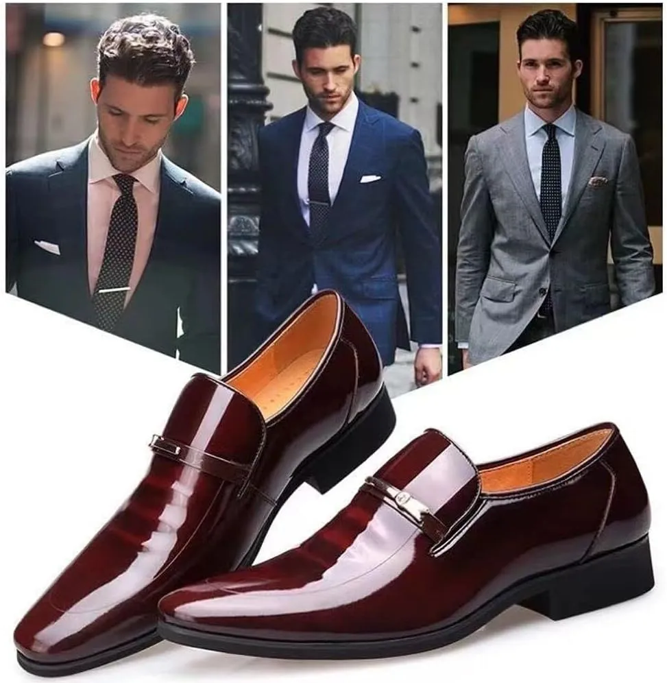 BULMEGIRY Mens Oxford Dress Shoes Faux Patent Leather Wedding Shoes Classic Lace-up Formal Tuxedo Derby Shoes Black