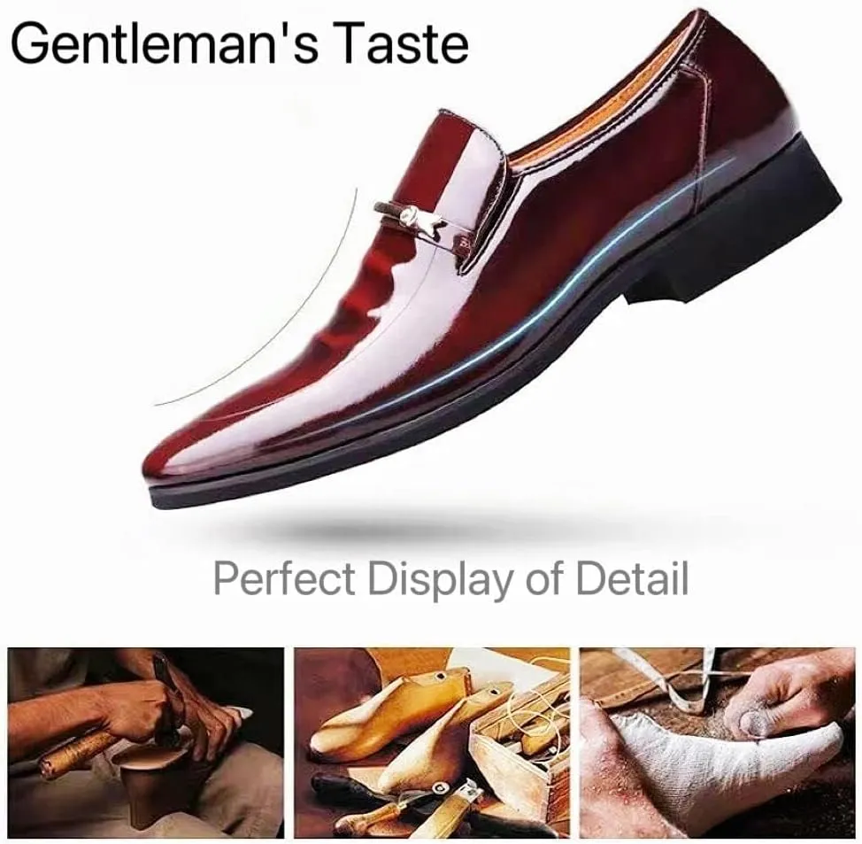 BULMEGIRY Mens Oxford Dress Shoes Faux Patent Leather Wedding Shoes Classic Lace-up Formal Tuxedo Derby Shoes Black