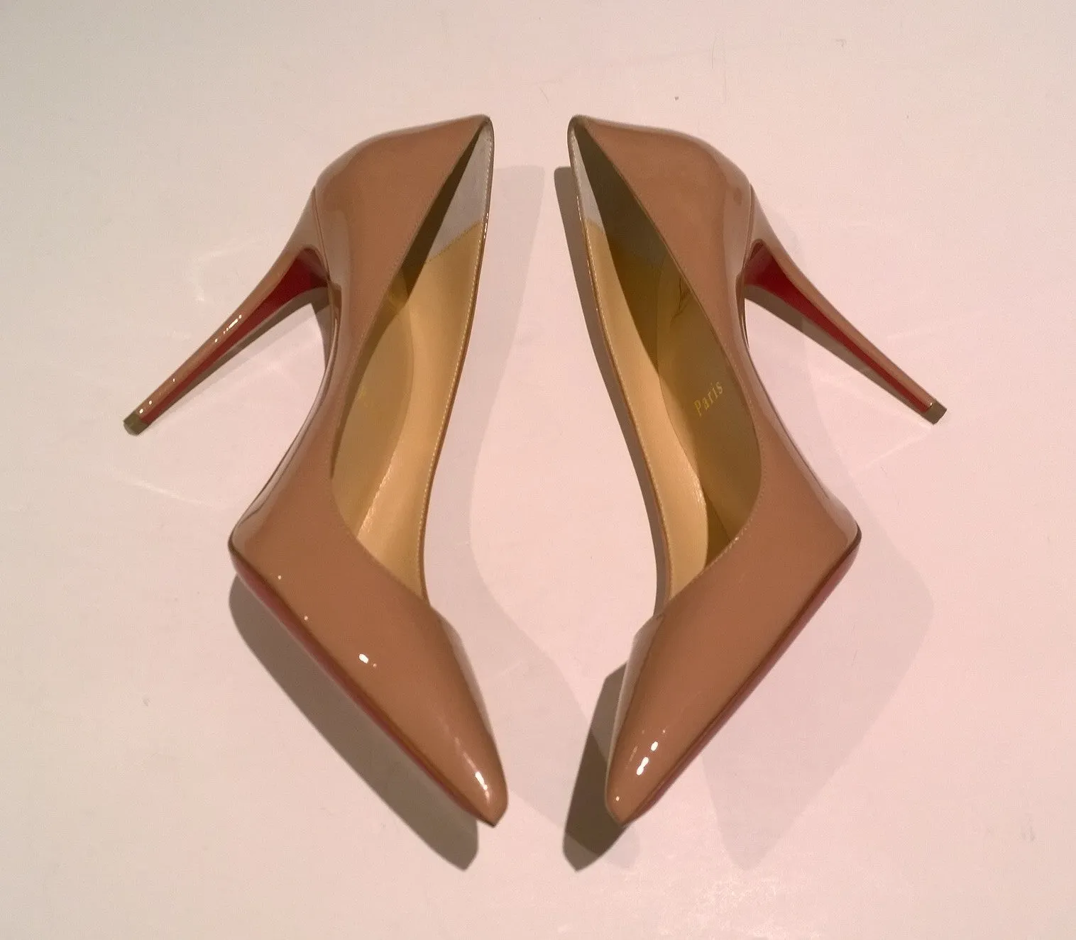 Christian Louboutin Kate 100 Beige Nude Patent Leather Heels NIB