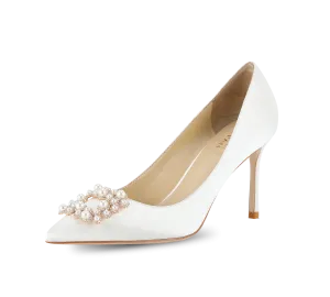 Crystal Pearl Buckled Satin Pumps