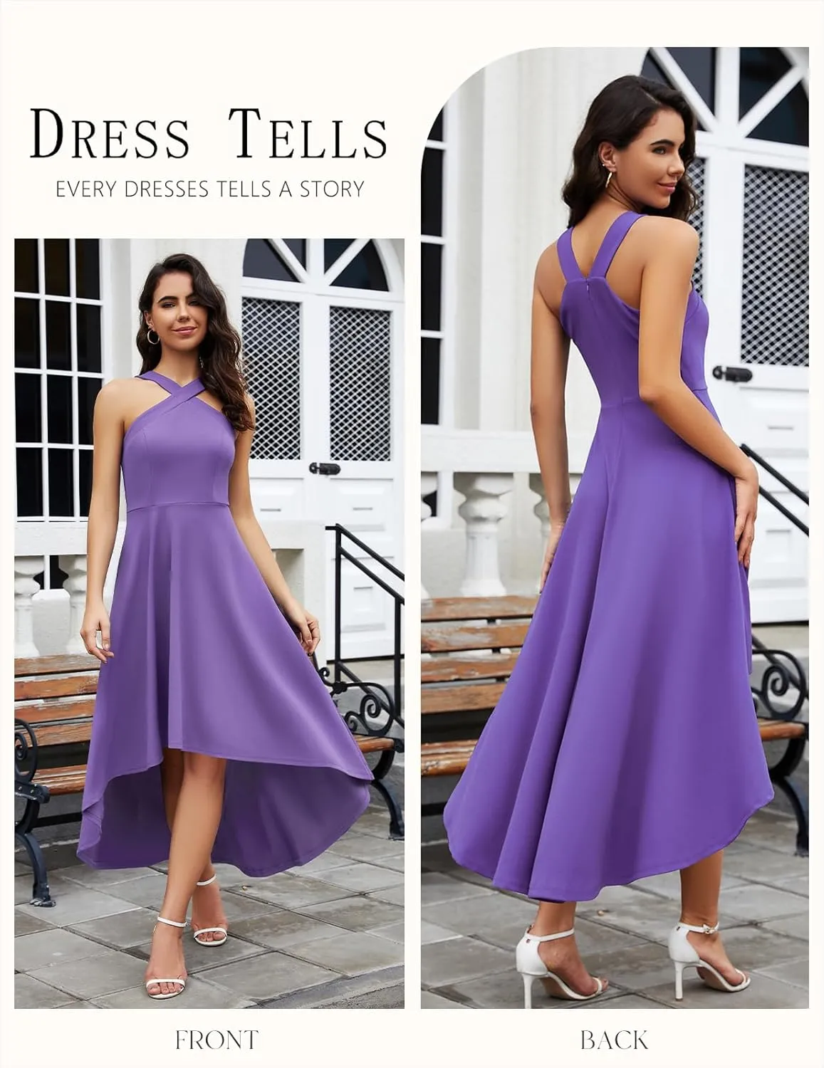 DRESSTELLS Women Cocktail Formal Dresses 2025 Summer Wedding Guest Halter High Low Party Dress