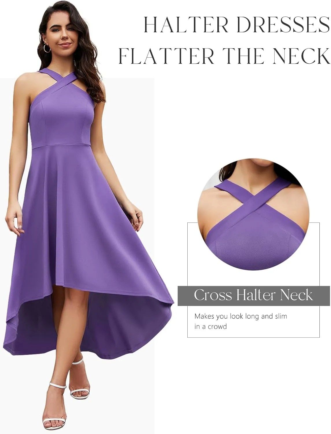 DRESSTELLS Women Cocktail Formal Dresses 2025 Summer Wedding Guest Halter High Low Party Dress