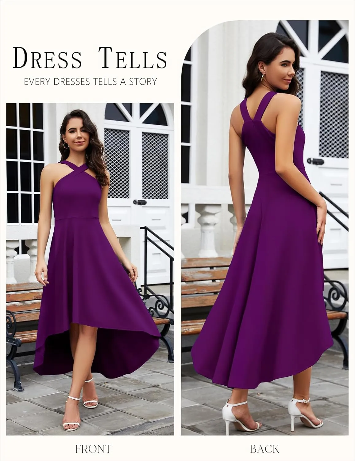 DRESSTELLS Women Cocktail Formal Dresses 2025 Summer Wedding Guest Halter High Low Party Dress