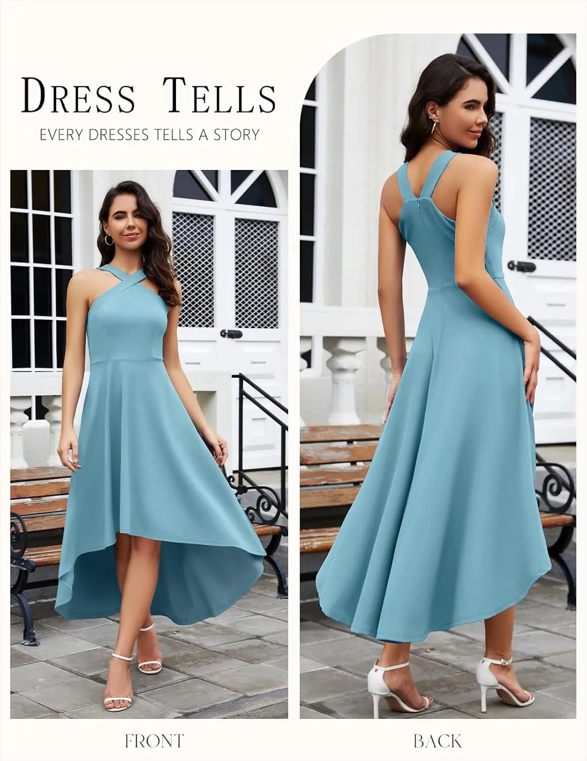 DRESSTELLS Women Cocktail Formal Dresses 2025 Summer Wedding Guest Halter High Low Party Dress