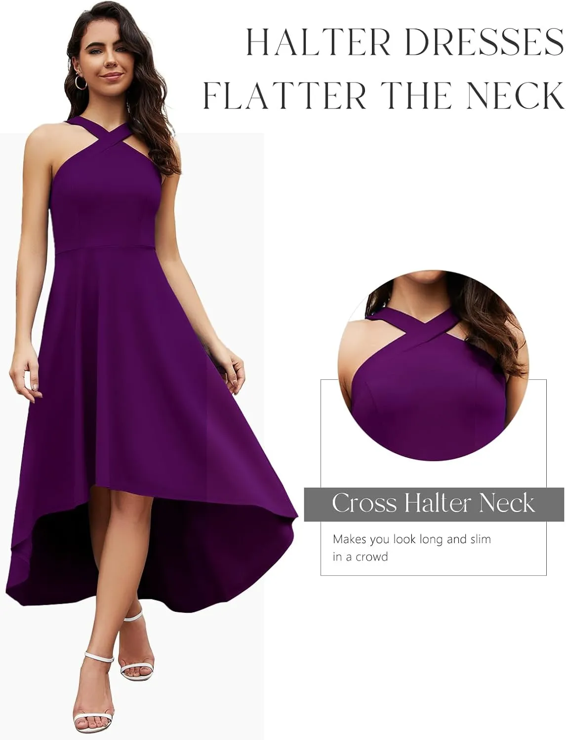 DRESSTELLS Women Cocktail Formal Dresses 2025 Summer Wedding Guest Halter High Low Party Dress