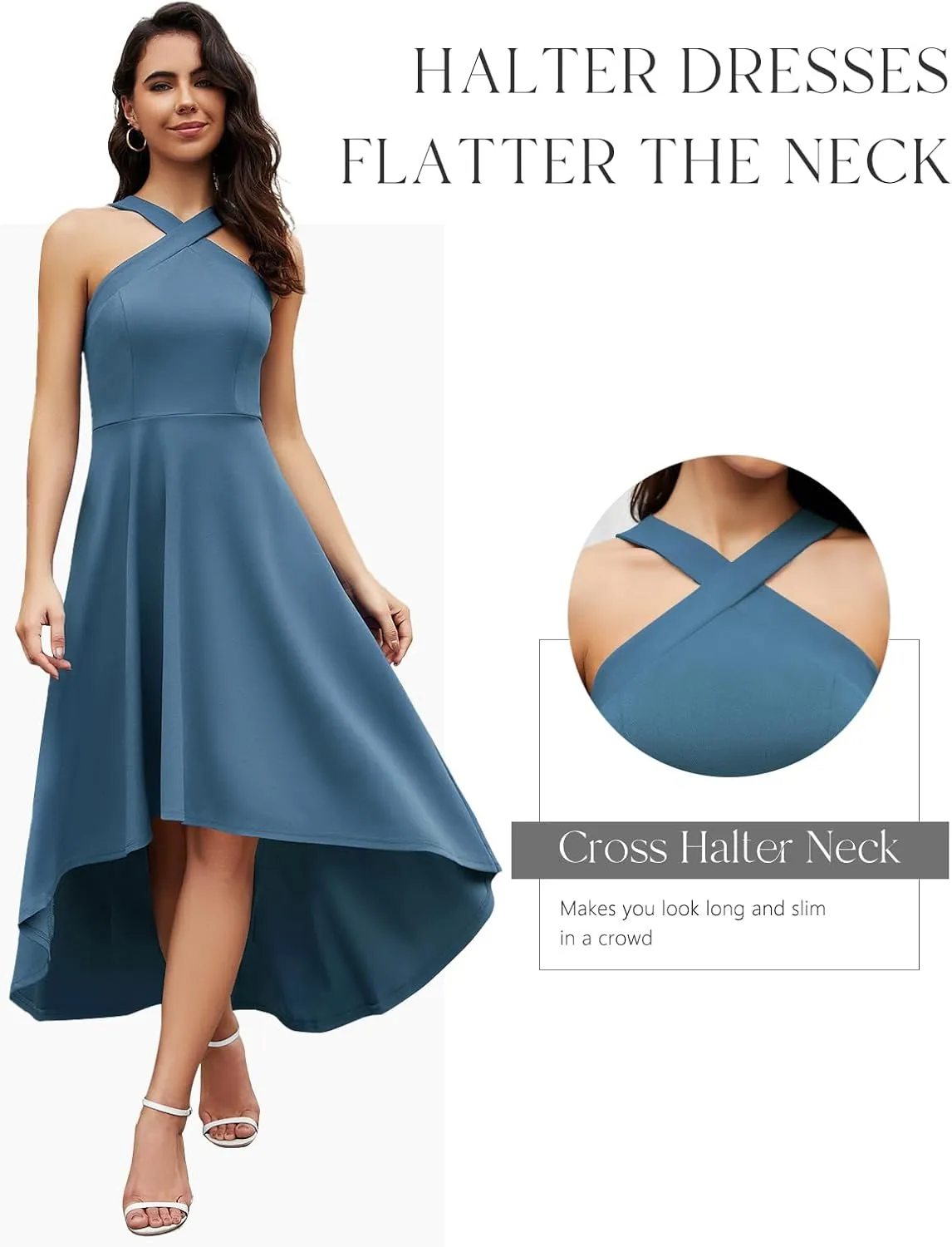 DRESSTELLS Women Cocktail Formal Dresses 2025 Summer Wedding Guest Halter High Low Party Dress