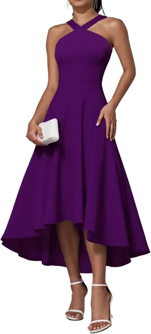 DRESSTELLS Women Cocktail Formal Dresses 2025 Summer Wedding Guest Halter High Low Party Dress