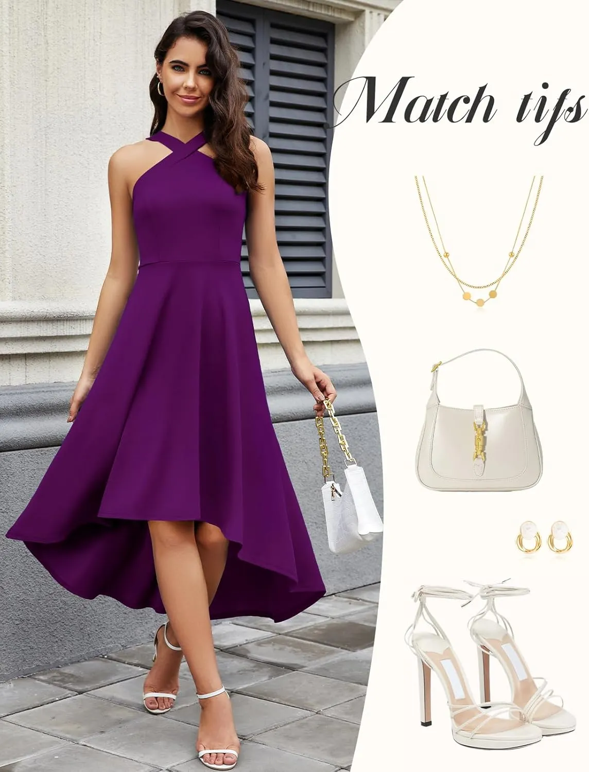 DRESSTELLS Women Cocktail Formal Dresses 2025 Summer Wedding Guest Halter High Low Party Dress