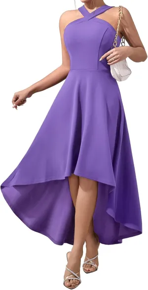 DRESSTELLS Women Cocktail Formal Dresses 2025 Summer Wedding Guest Halter High Low Party Dress