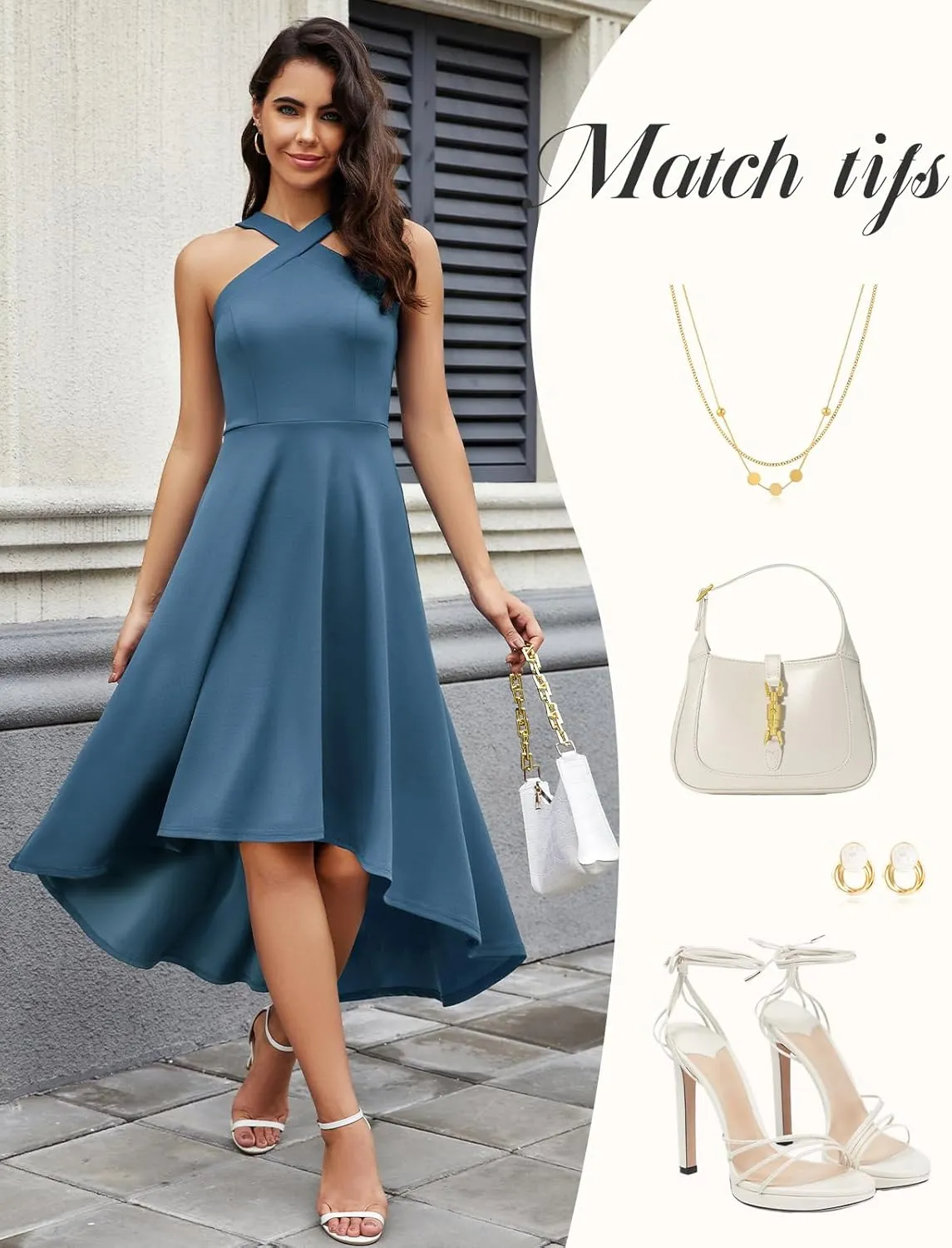 DRESSTELLS Women Cocktail Formal Dresses 2025 Summer Wedding Guest Halter High Low Party Dress