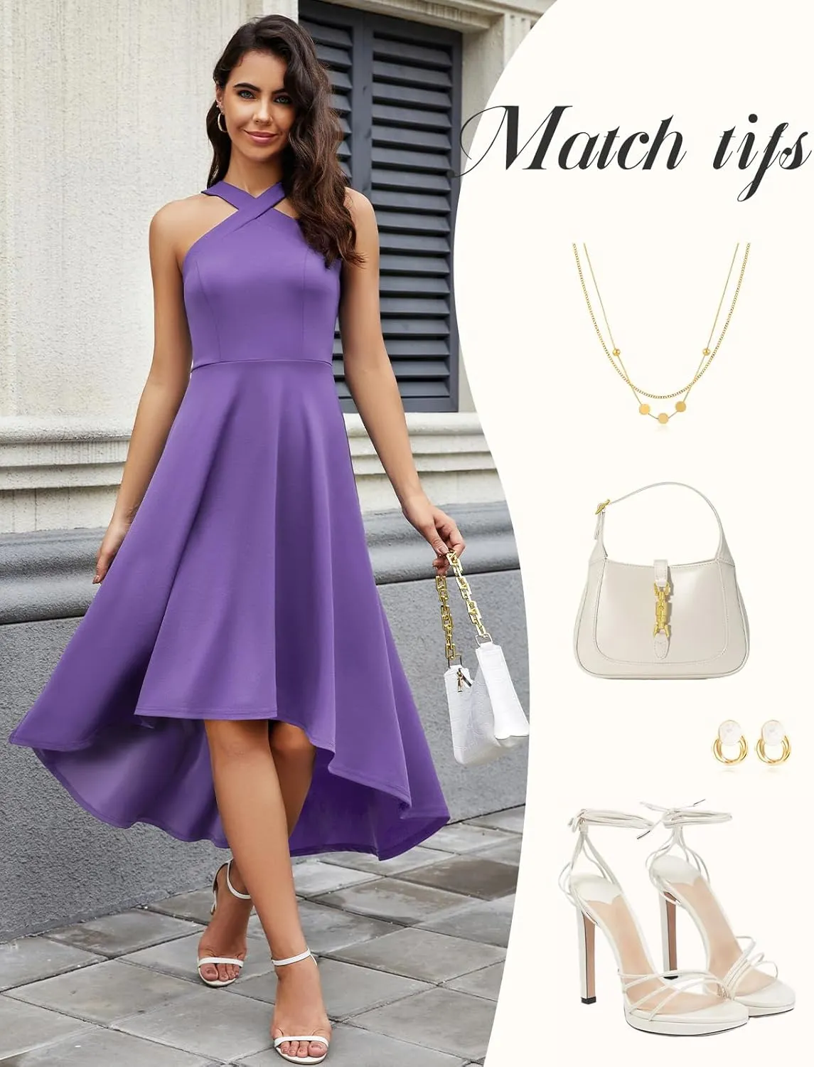 DRESSTELLS Women Cocktail Formal Dresses 2025 Summer Wedding Guest Halter High Low Party Dress