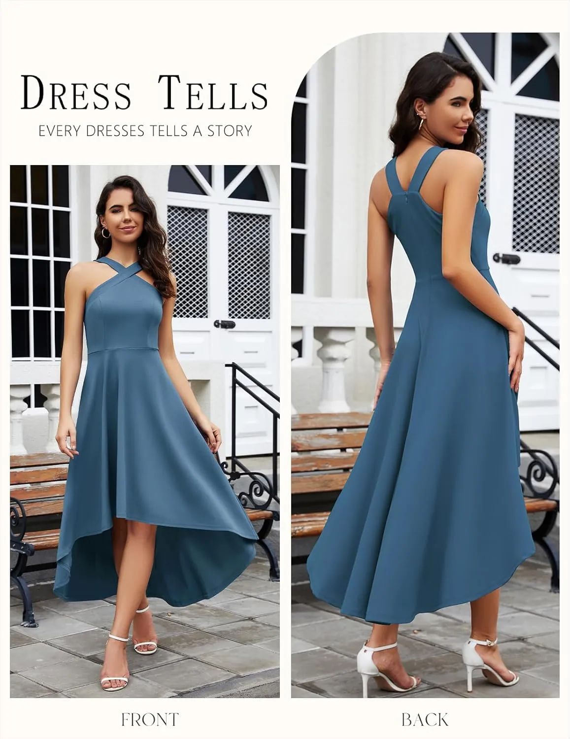 DRESSTELLS Women Cocktail Formal Dresses 2025 Summer Wedding Guest Halter High Low Party Dress