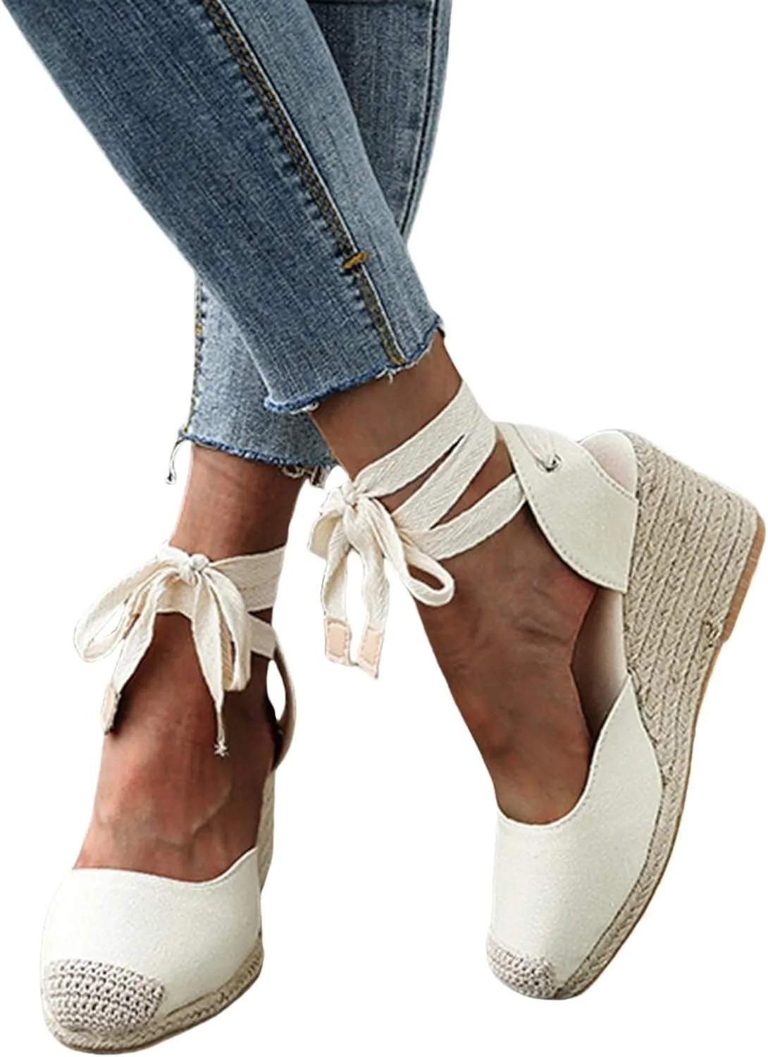 Espadrilles Wedge Sandals for Women Platform Closed Toe Ankle Strap Lace Up Summer Sandals Arch Support Walking Sandal Comfortable Orthopedic Slippers Dressy Beach Slippers