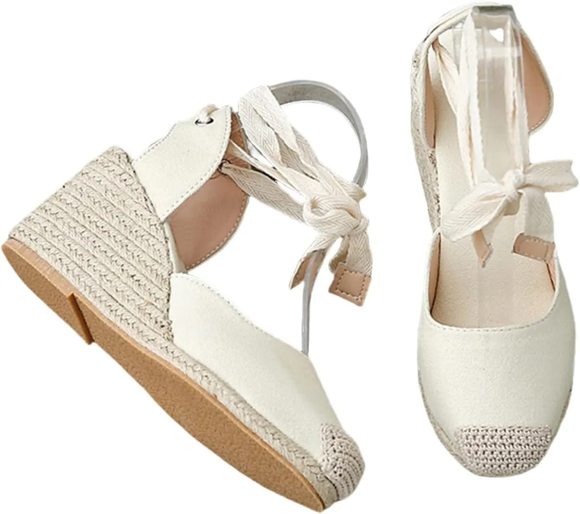 Espadrilles Wedge Sandals for Women Platform Closed Toe Ankle Strap Lace Up Summer Sandals Arch Support Walking Sandal Comfortable Orthopedic Slippers Dressy Beach Slippers