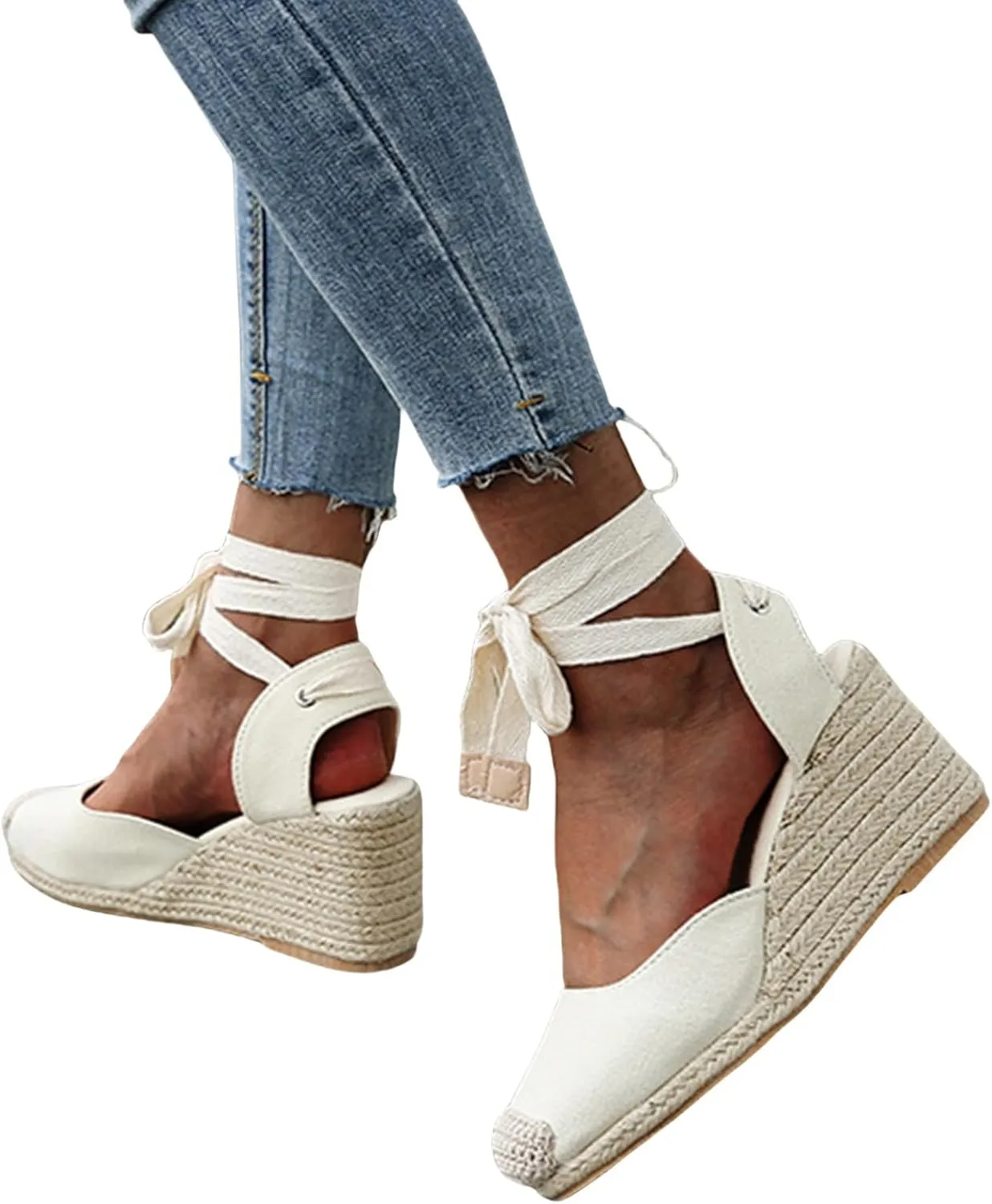 Espadrilles Wedge Sandals for Women Platform Closed Toe Ankle Strap Lace Up Summer Sandals Arch Support Walking Sandal Comfortable Orthopedic Slippers Dressy Beach Slippers