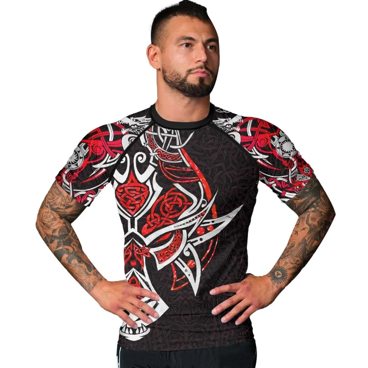 Fenrir Red Viking Men's Short Sleeve Rash Guard