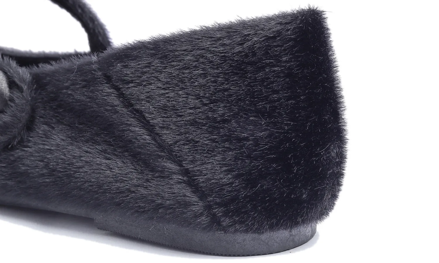 Feversole Women's Mary Jane Fashion Round Toe Easy Buckle Slip On Cozy Warm Flats Black Plush