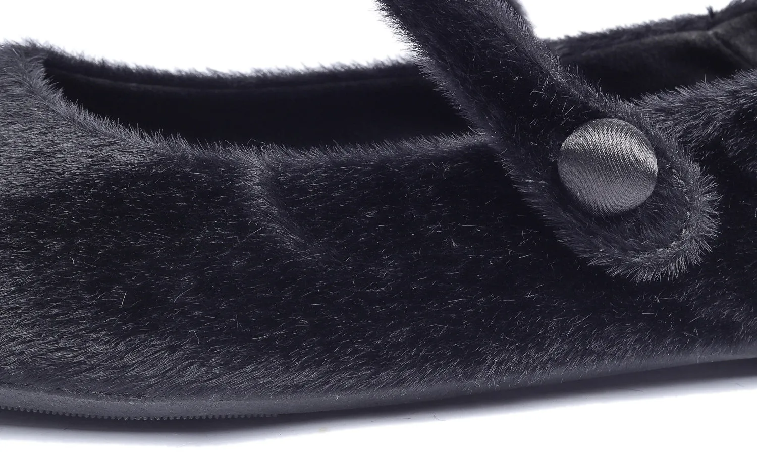 Feversole Women's Mary Jane Fashion Round Toe Easy Buckle Slip On Cozy Warm Flats Black Plush