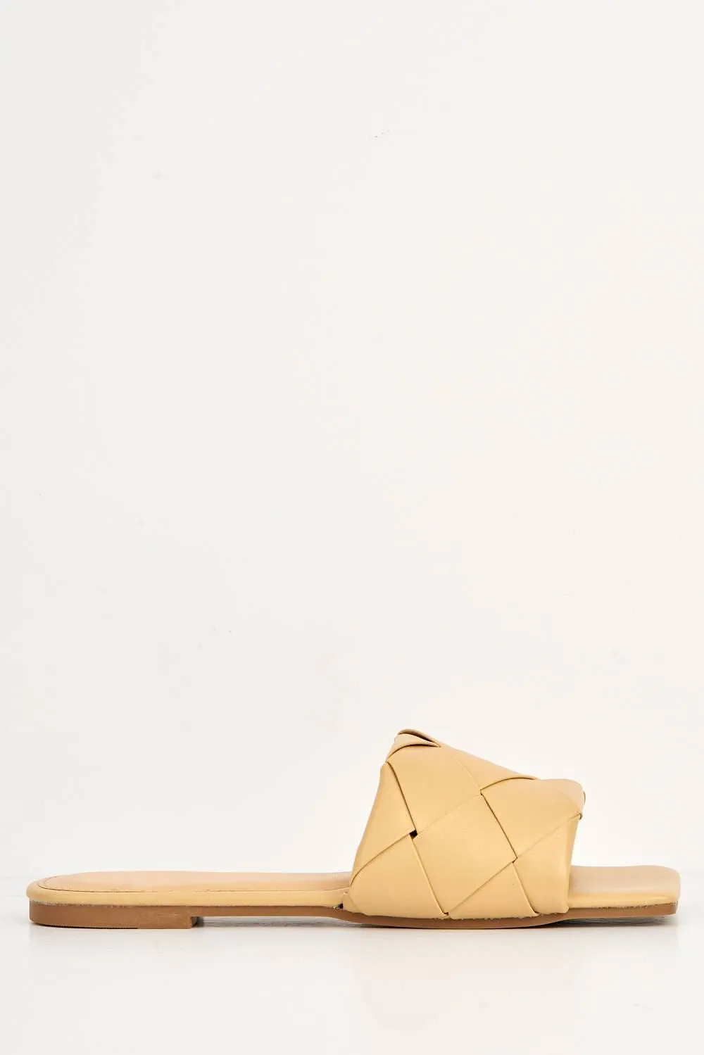 Frisee Plaited Band Square-toe Sliders in Nude