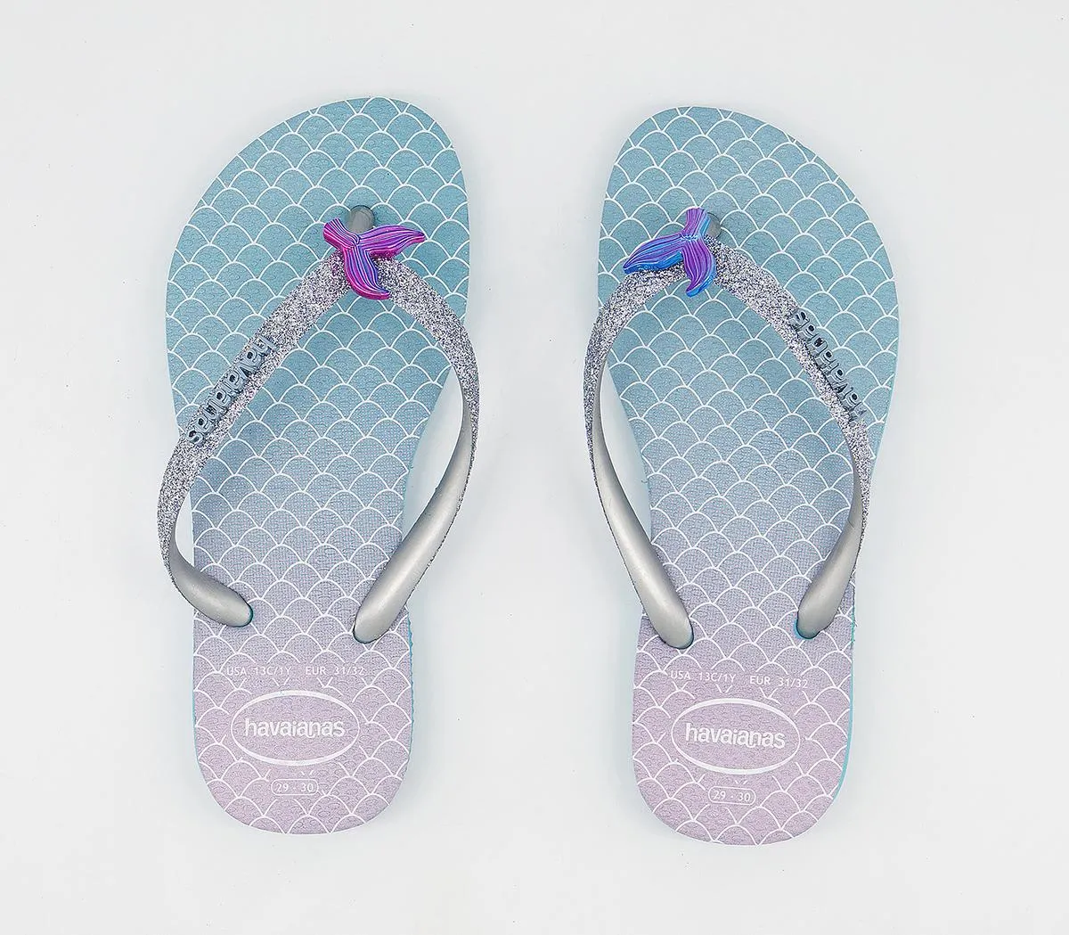 Havaianas Keiki Blue w/Mermaid Tail Slim Glitter Sandal