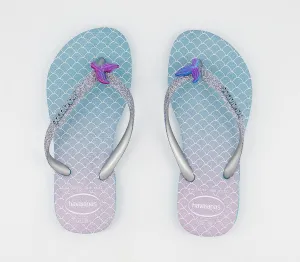 Havaianas Keiki Blue w/Mermaid Tail Slim Glitter Sandal