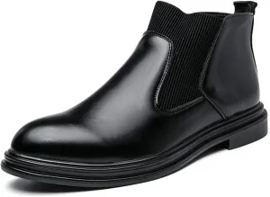 HOOENG Ankle Boots for Men Round Toe Simple Shiny PU Leather Waterproof Wearable Anti-Slip Formal Dress (Color : Black, Size : 11)