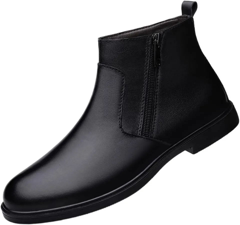 HOOENG Chelsea Boots for Men Round Toe Simple Leather Anti-Slip Slip On Waterproof Wearable Non Slip Dress (Color : Black Lined, Size : 10.5)