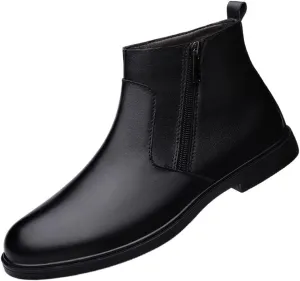 HOOENG Chelsea Boots for Men Round Toe Simple Leather Anti-Slip Slip On Waterproof Wearable Non Slip Dress (Color : Black Lined, Size : 6)