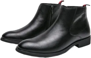 HOOENG Chelsea Boots for Men Round Toe Simple Leather Slip On Waterproof Wearable Dress