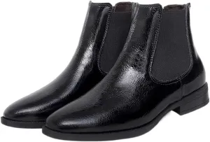 HOOENG Chelsea Boots for Men Round Toe Simple Leather Wearable Waterproof Anti-Slip On Non Slip Work Dress (Color : Black Lined, Size : 11)