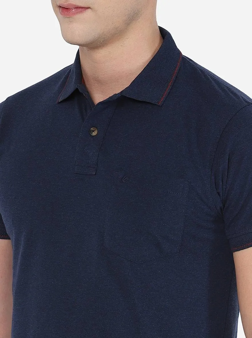 Indigo Blue Solid Slim Fit Polo T-Shirt | Greenfibre
