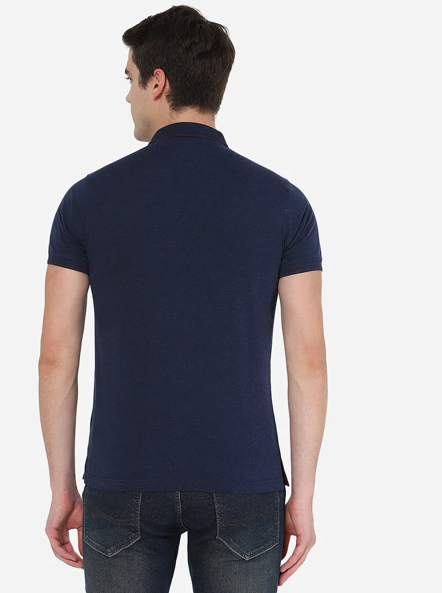 Indigo Blue Solid Slim Fit Polo T-Shirt | Greenfibre