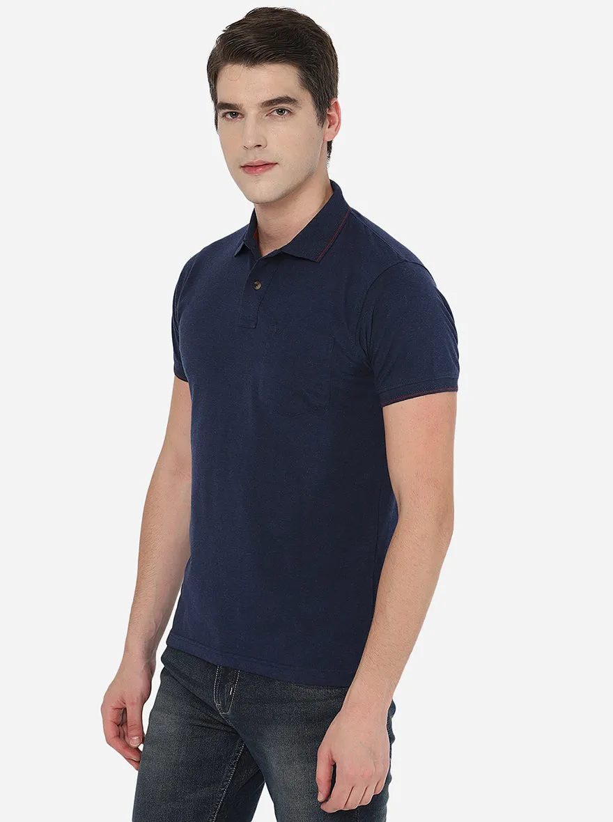 Indigo Blue Solid Slim Fit Polo T-Shirt | Greenfibre