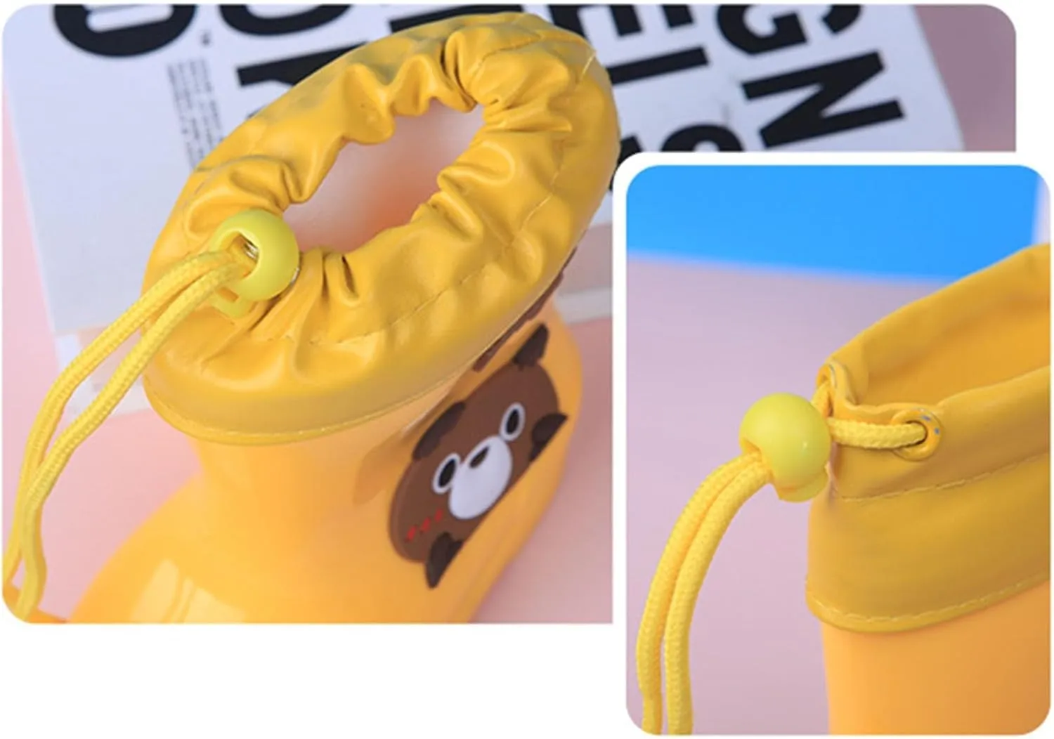 Kids Fleece Lined Rain Boots Boys Girls Winter Plush Rain Boots Cute Teddy Bear Printed Warm Lightweight Rainboots