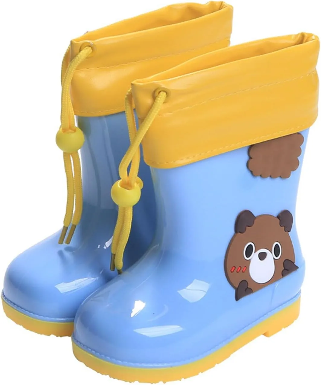 Kids Fleece Lined Rain Boots Boys Girls Winter Plush Rain Boots Cute Teddy Bear Printed Warm Lightweight Rainboots