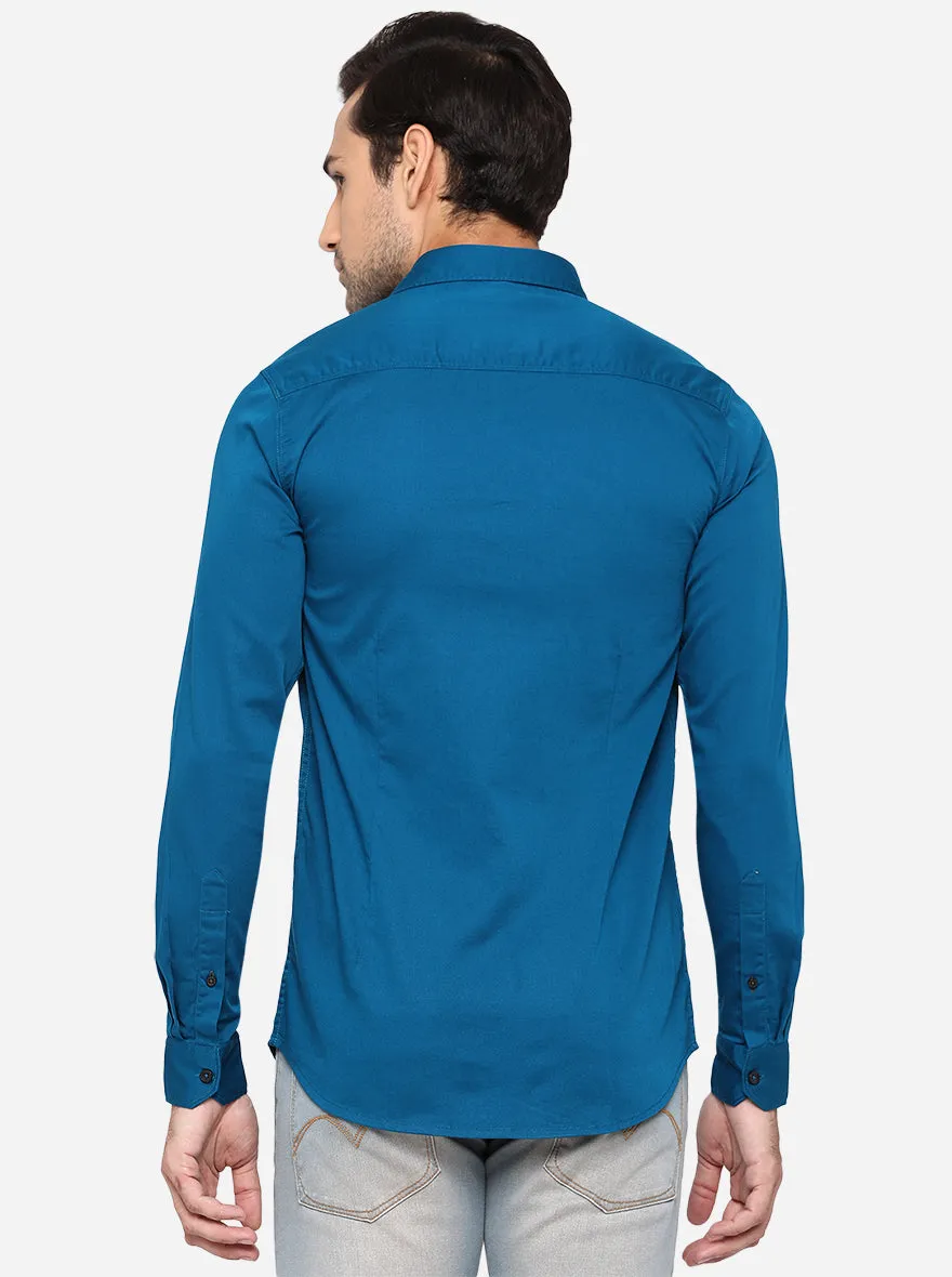 Legion Blue Solid Slim Fit Semi Casual Shirt | JadeBlue