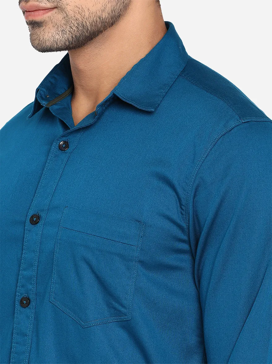 Legion Blue Solid Slim Fit Semi Casual Shirt | JadeBlue