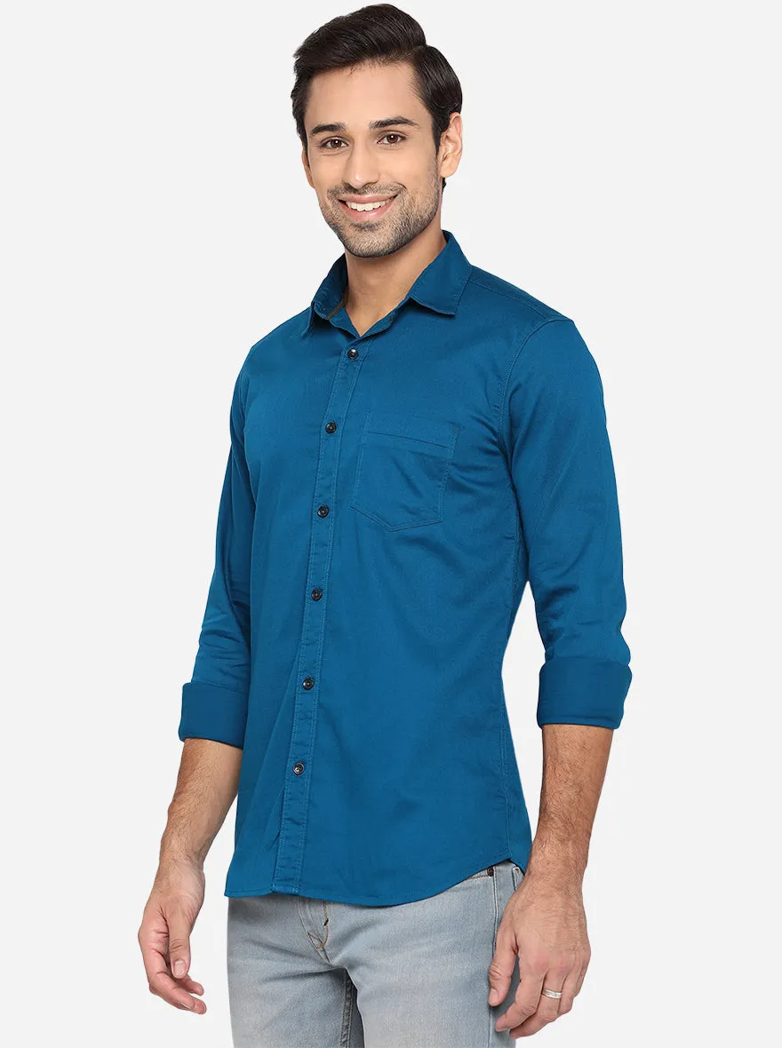 Legion Blue Solid Slim Fit Semi Casual Shirt | JadeBlue