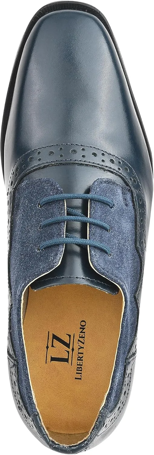 LIBERTYZENO Boys Plain & EEL Print Genuine Leather Kids & Toddlers Lace Up Oxford Dress Shoes for Prom Graduation