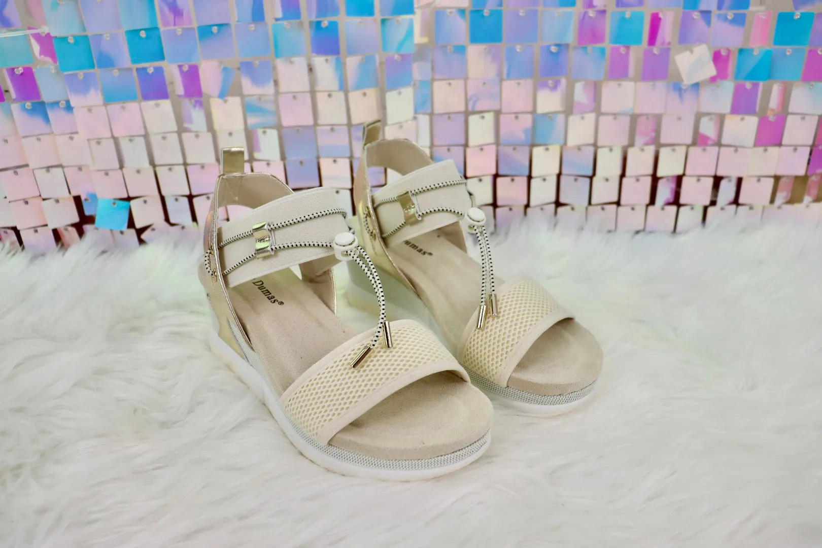 Lyra Gold Comb Wedge Sandal