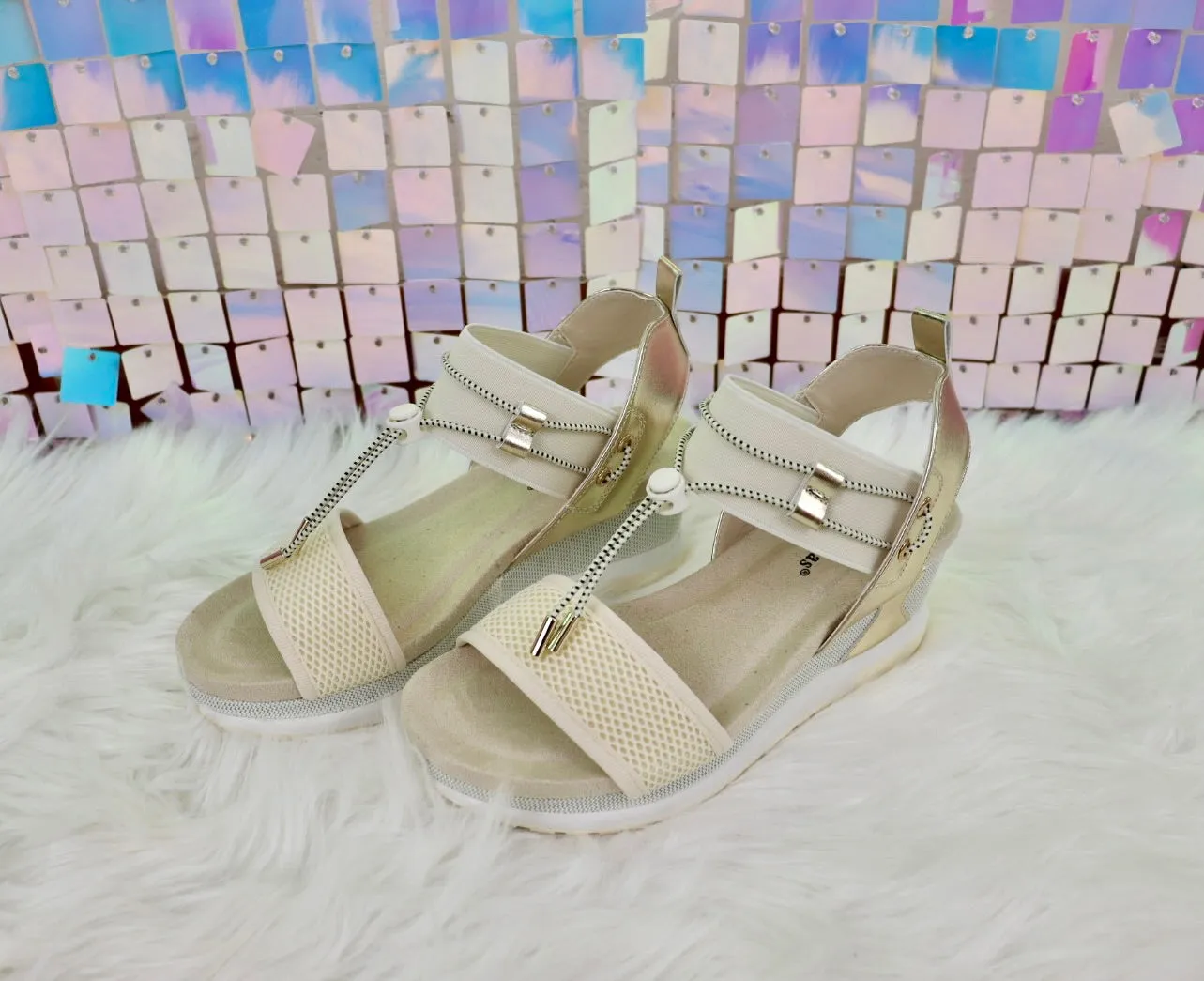 Lyra Gold Comb Wedge Sandal