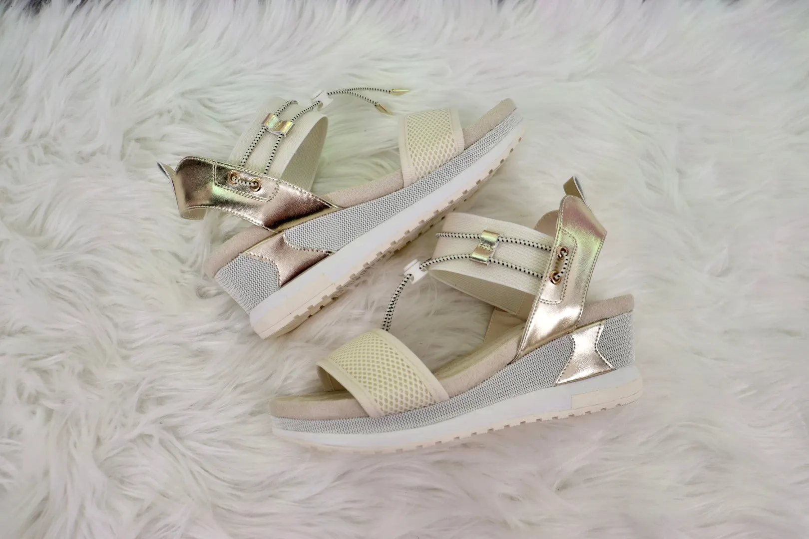 Lyra Gold Comb Wedge Sandal