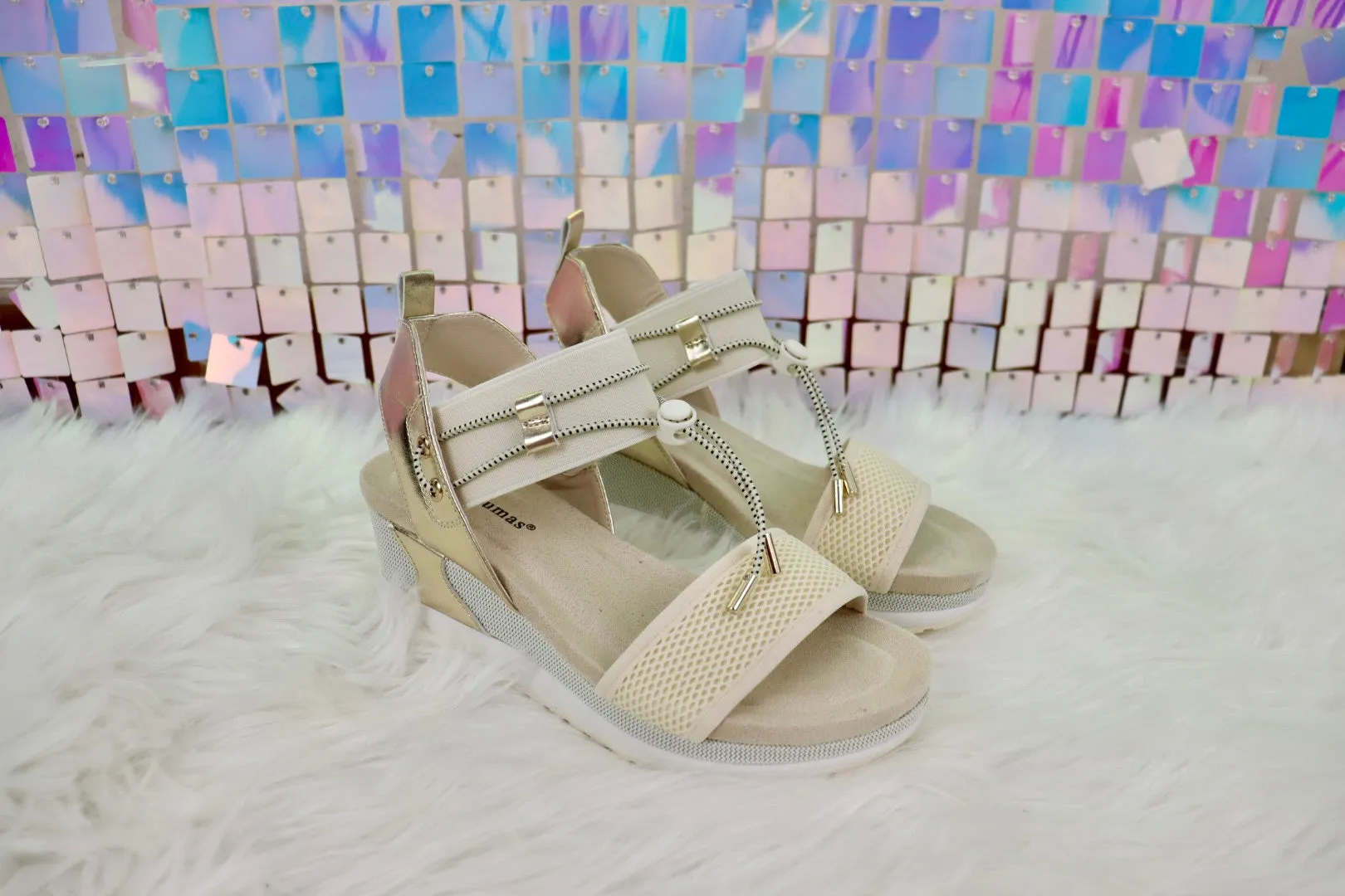 Lyra Gold Comb Wedge Sandal