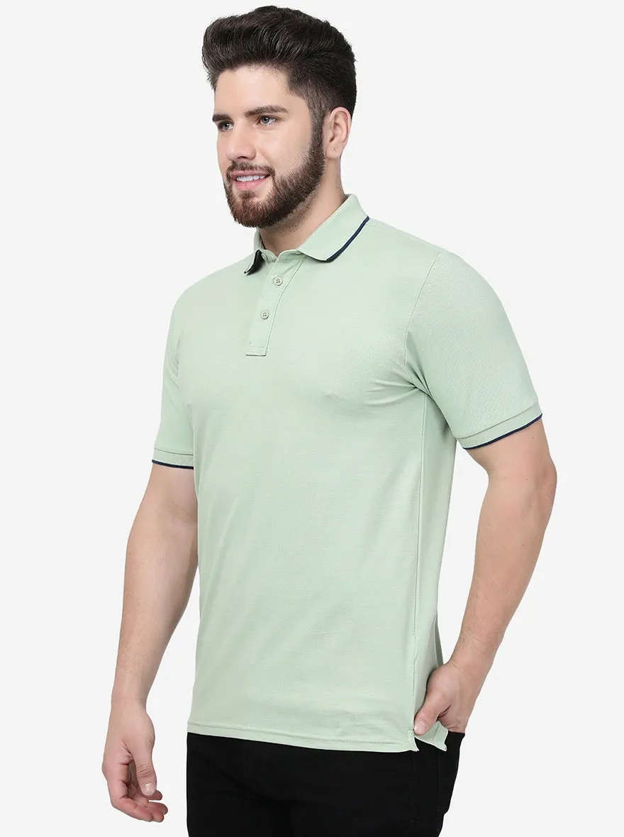 Meadow Green Solid Slim Fit Polo T-Shirt | JadeBlue