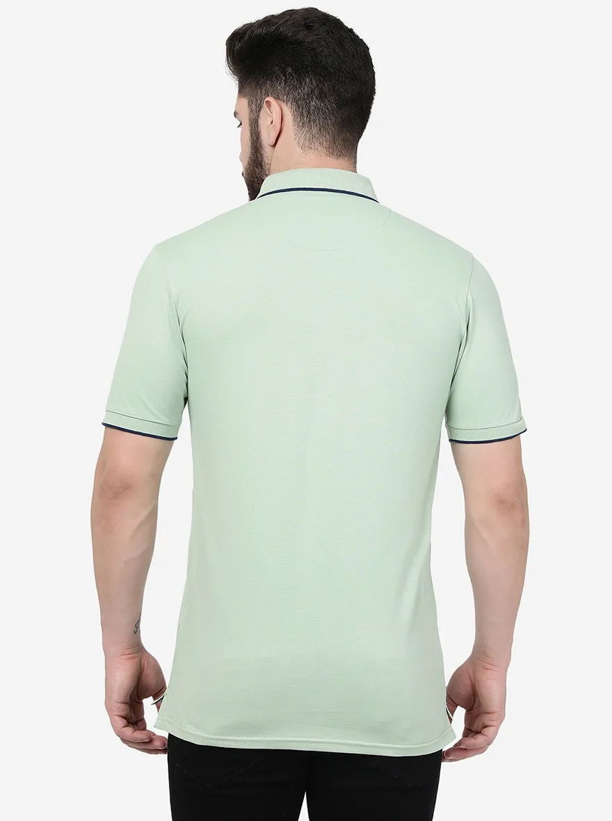 Meadow Green Solid Slim Fit Polo T-Shirt | JadeBlue