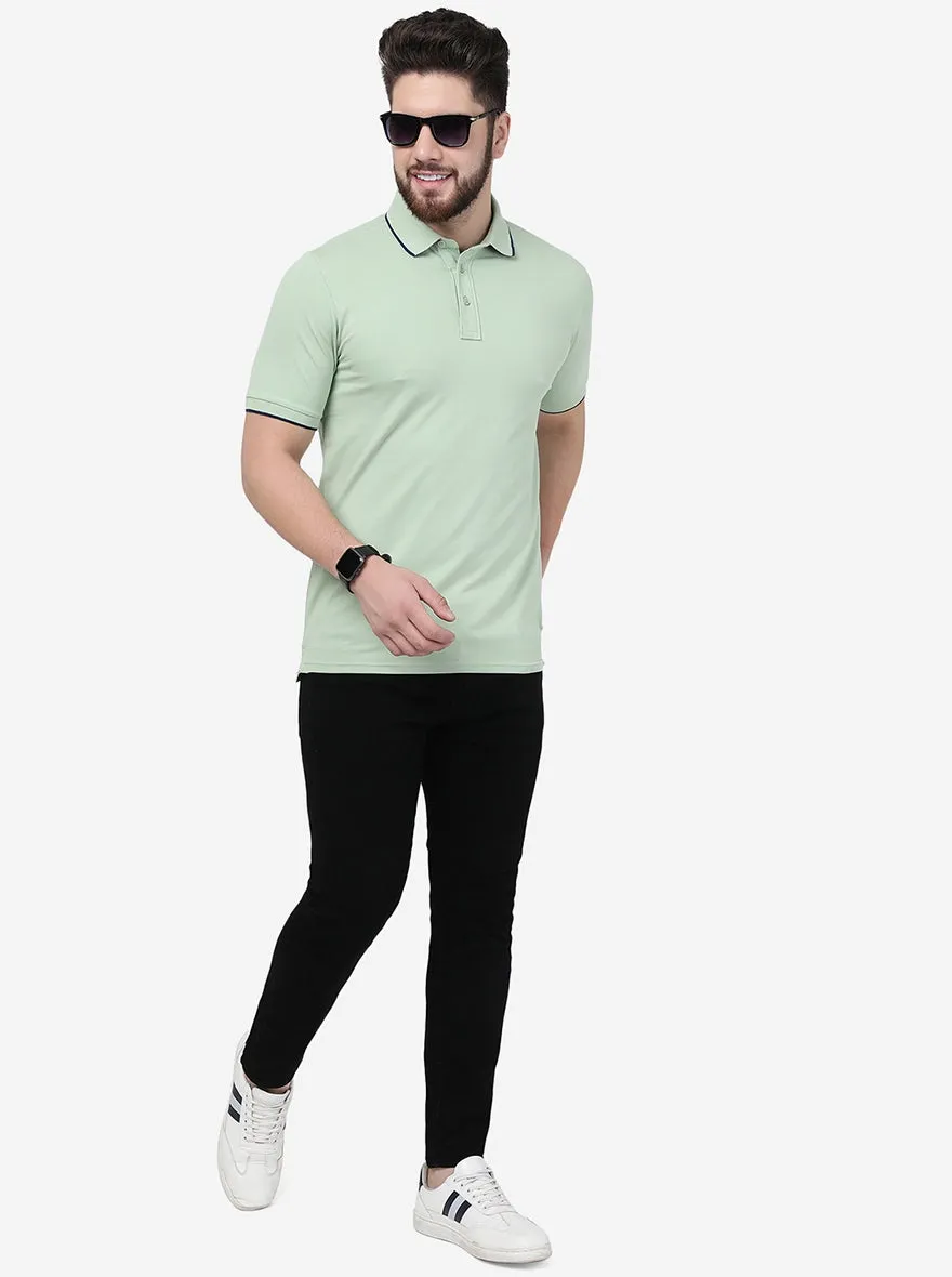 Meadow Green Solid Slim Fit Polo T-Shirt | JadeBlue